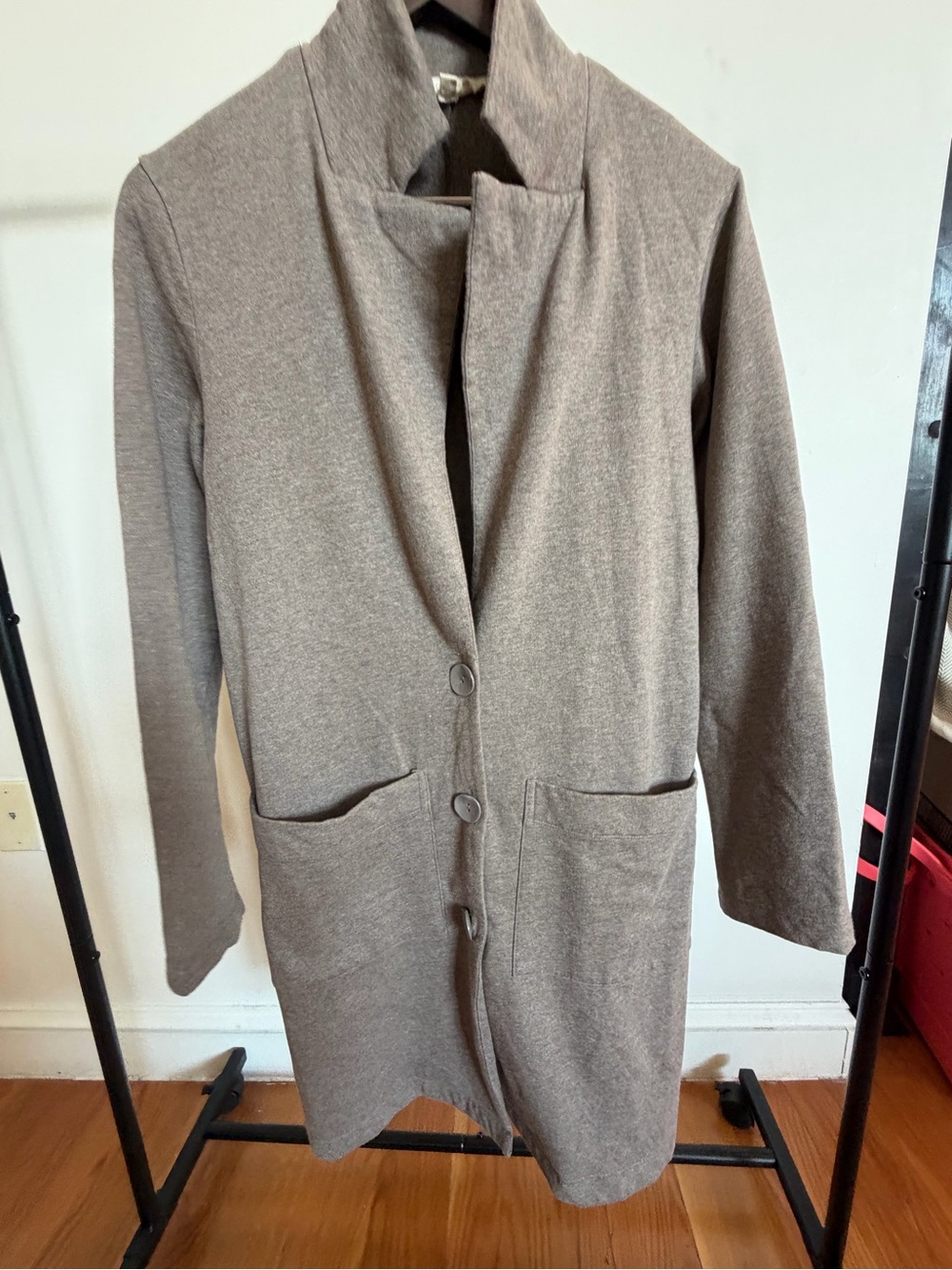 Synergy Organic Clothing Taupe Long Coatigan with Button Front size Small